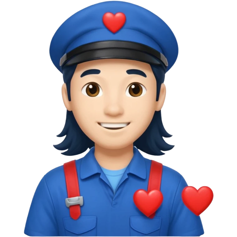long haired asian male plumber cute hearts emoji