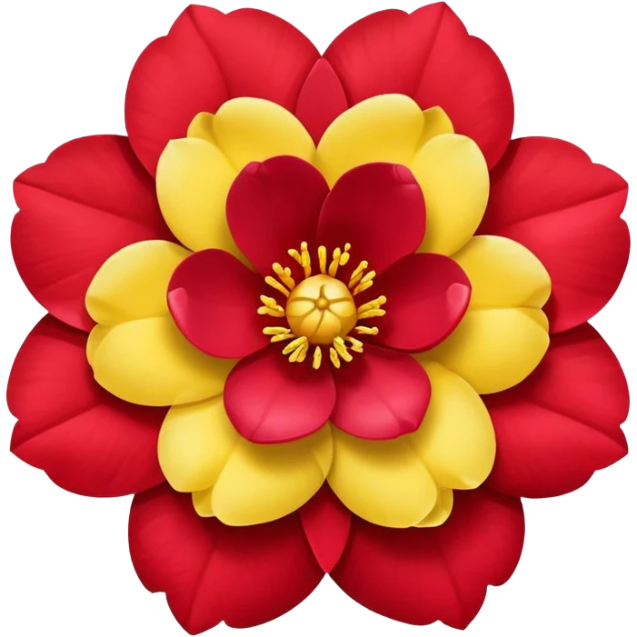 simple red camellia flower with exactly five overlapping petals and yellow center emoji