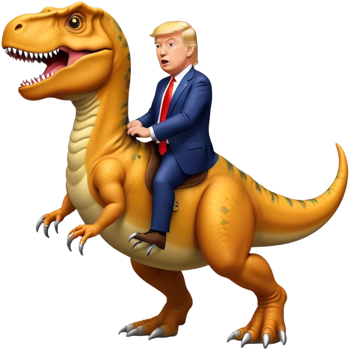 Donald Trump riding wild T-rex emoji