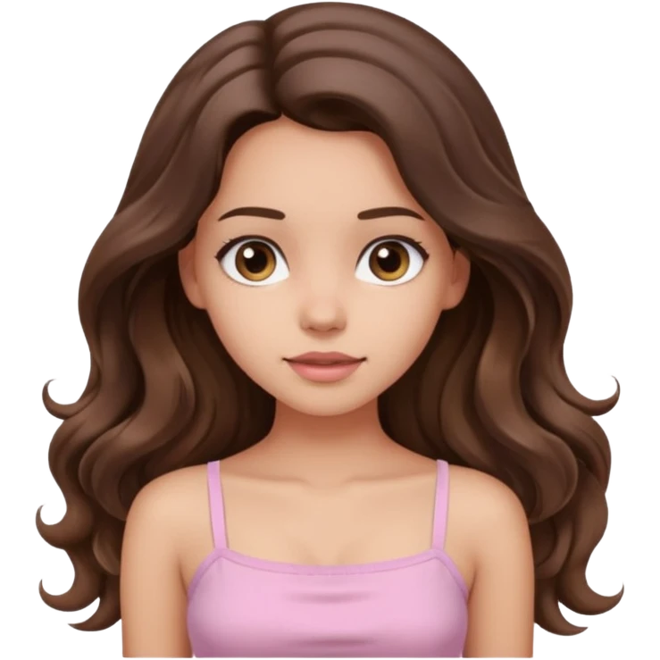aesthetic brunette girl in light pink tube top shirt with long wavy hair emoji