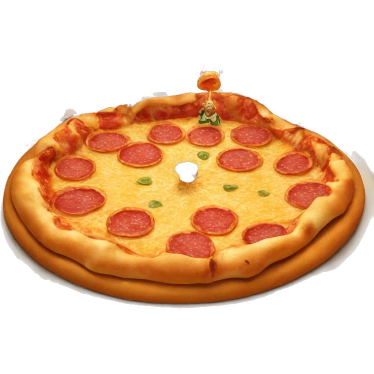 Tiny pizza people worshipping a giant pizza god emoji