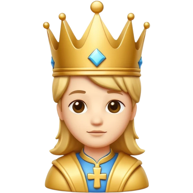 
cute chess king character icon, royal king crown, cross detail on top, 3D cartoon, glossy material, soft shadow, mobile game icon style, centered, clean background, no text, no watermark
 emoji