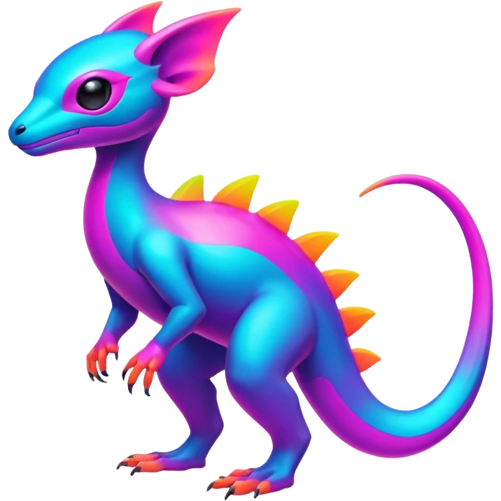 Exotic futuristic lush randomly-colored neon Fakémon-Fionbri-creature (full body) emoji