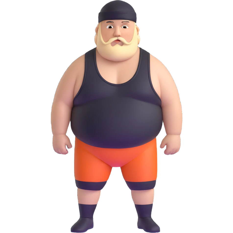 White skin fat guy with black durag, light stubble beard of a few days in wrestling singlet emoji