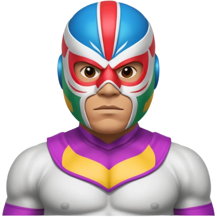Mexican wrestler portrait, head and shoulders only, colorful luchador mask, muscular collar, confident expression, 3D cartoon, mobile game icon style, clean background, no text, no watermark
 emoji