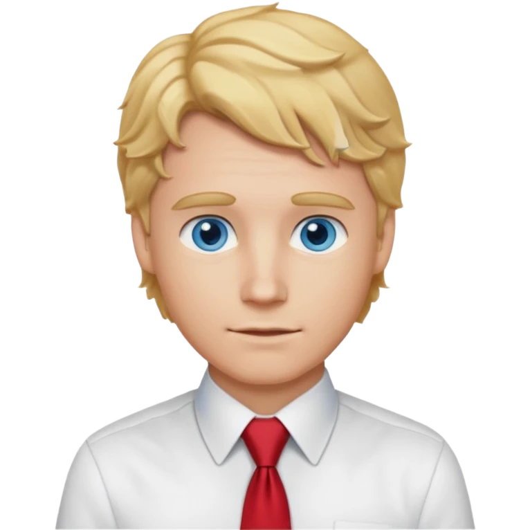 white man in white shirt, having red tie, blonde wavy hair emoji