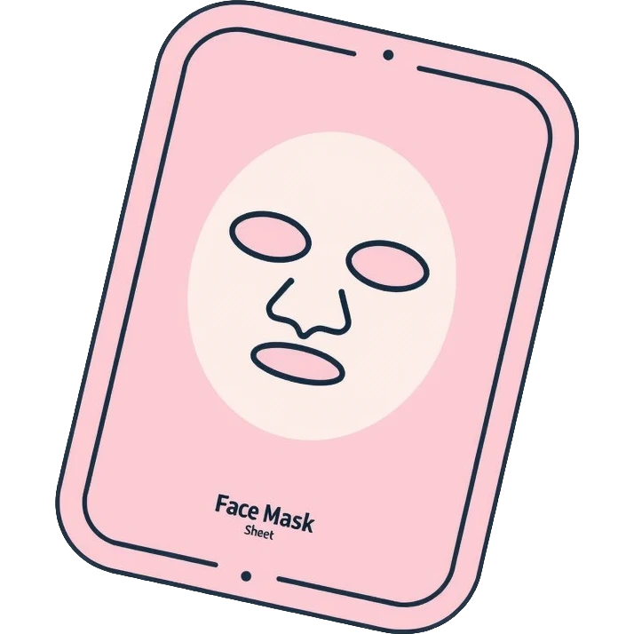 Face mask sheet, minimalist, rounded, soft pastel colors, SOS skin care emoji