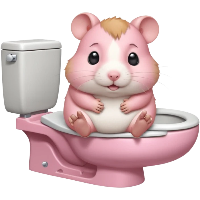 Cute chubby cartoon-style hamster sitting on toilet pooping looking as if he had an accident emoji