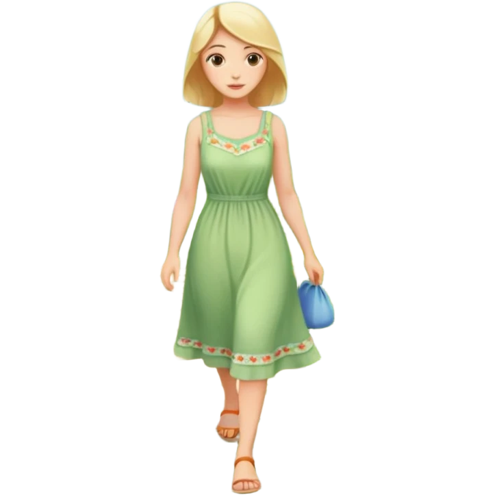 somone walking in a garden on a path with flower and trees around her emoji