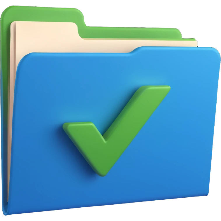 3D style illustration of a blue file folder with a green checkmark in relief emoji