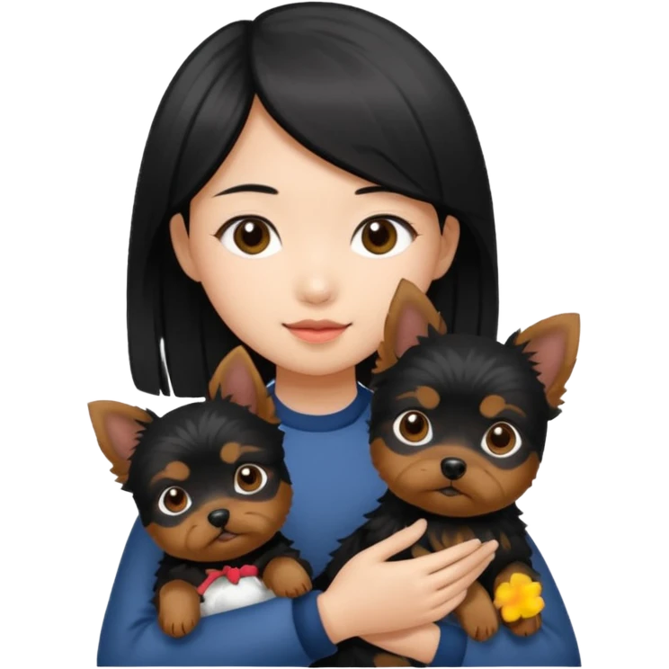 黒いヨークシャーテリアを抱えたアジア人の女の子 emoji