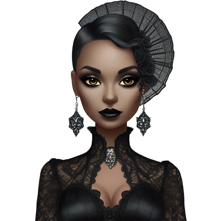 Hyper Realistic Goth victoria secret model holding a Goth style handheld fan emoji