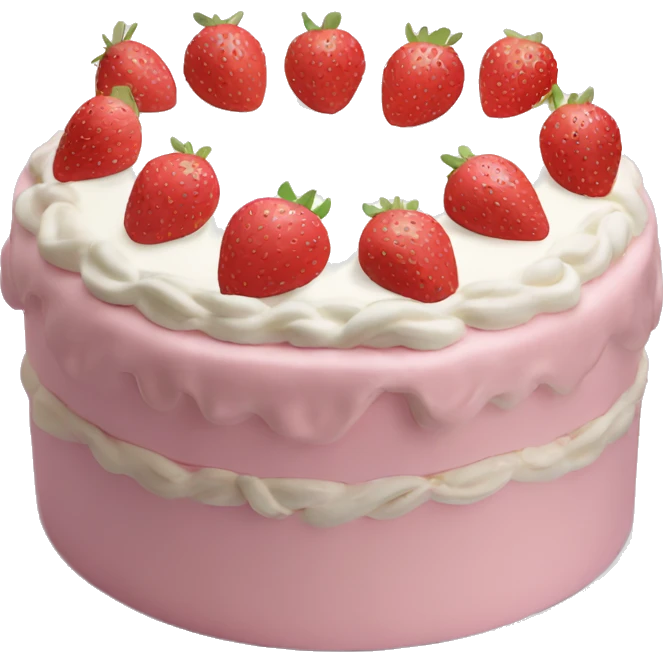 Light Pink strawberries and cream birthday cake  emoji