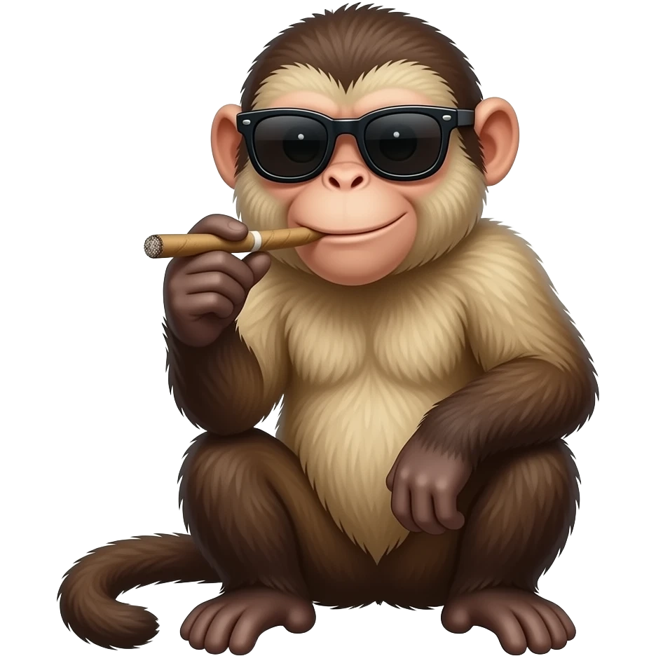 capuchin monkey sitting down wearing Sunglasses smoking a blunt emoji