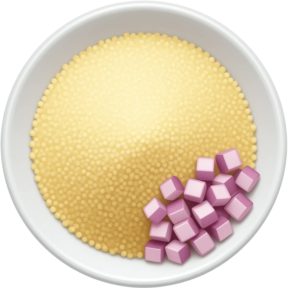 generates the emoji of cassava semolina on a plate with chopped onion next to it emoji