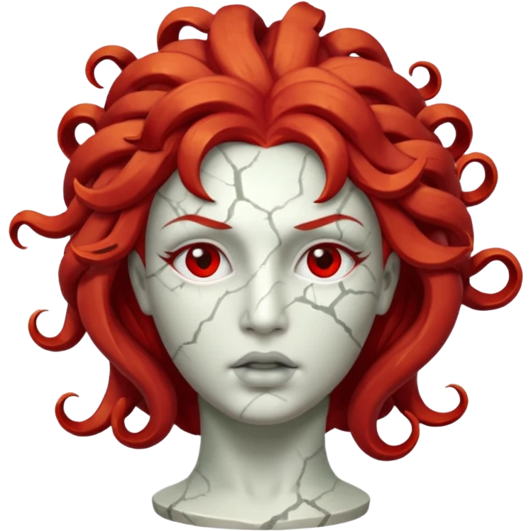 white cracked marble statue head medusa red hair marble no eyeballs emoji