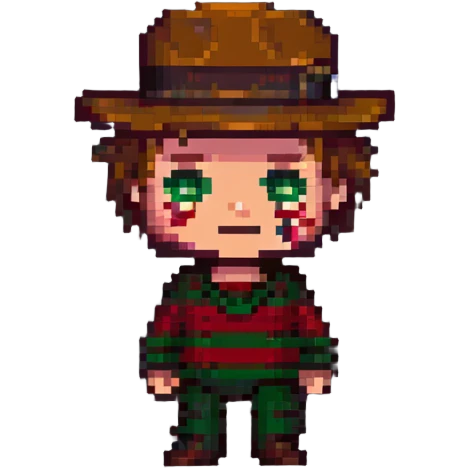 Freddy Krueger in pixel art style, chibi proportions, bright colors emoji