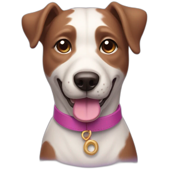 a purple dog with a brown nose and a pink collar with a bone happy  emoji