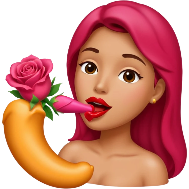 Big dildo inside a women’s magical mouth with nice rose petal shapes lips  emoji