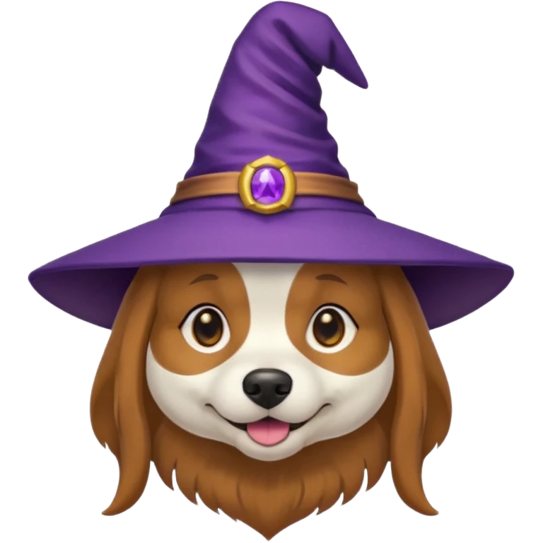dog wear purple wicth hat emoji