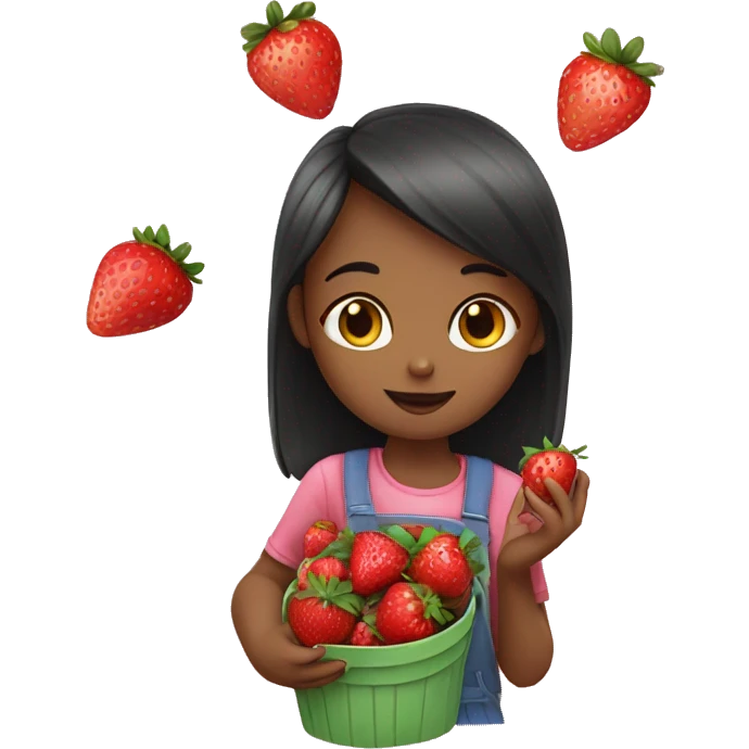 a girl eating strawberry and carring a kitten emoji
