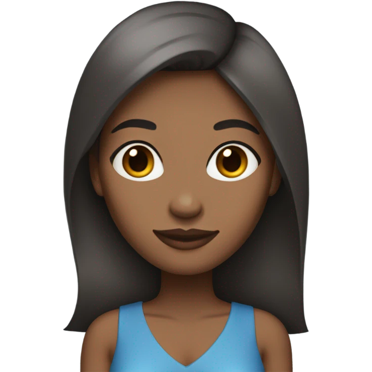 black woman with straight hair and brown eyes wearing blue in a coquette style emoji
