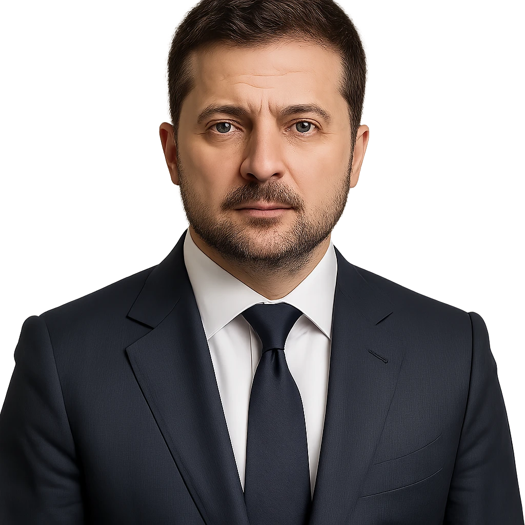 realistic portrait of Vladimir Zelensky in a business suit, no background emoji
