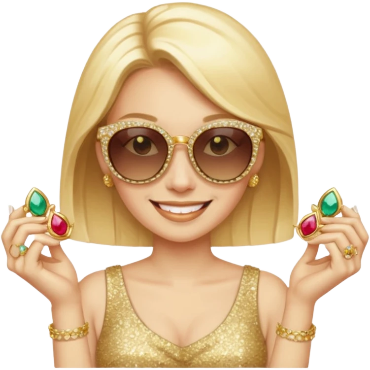 Cat wearing sunglasses smiling superstitious woman squeezing her family jewels emoji