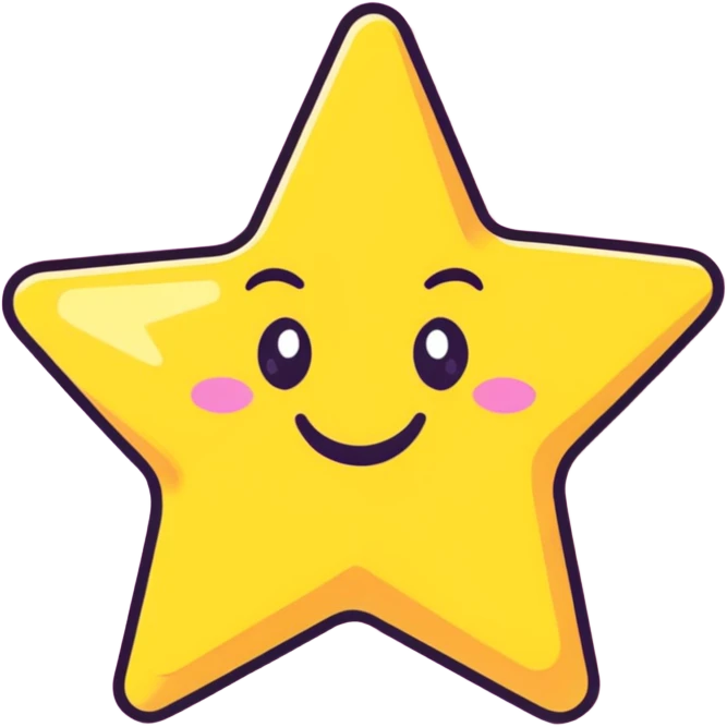 3D golden star with soft glow and glitter, smiling face, cartoon icon style, Pixar-inspired lighting, pastel yellow background emoji
