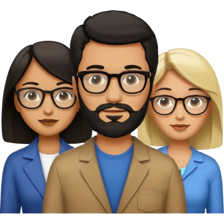 A man with hair and glasses and  a woman with long brown hair and a man with a beard and a woman with a blonde bob emoji