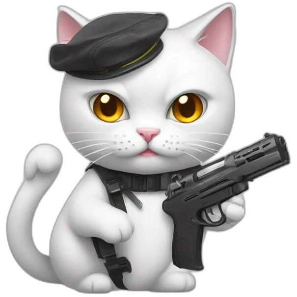 gay white cat angry pointing realistic toy gun a emoji