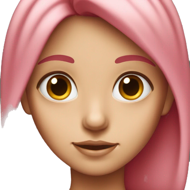 pink-haired girl with red small cute hons and pink eart eyes emoji