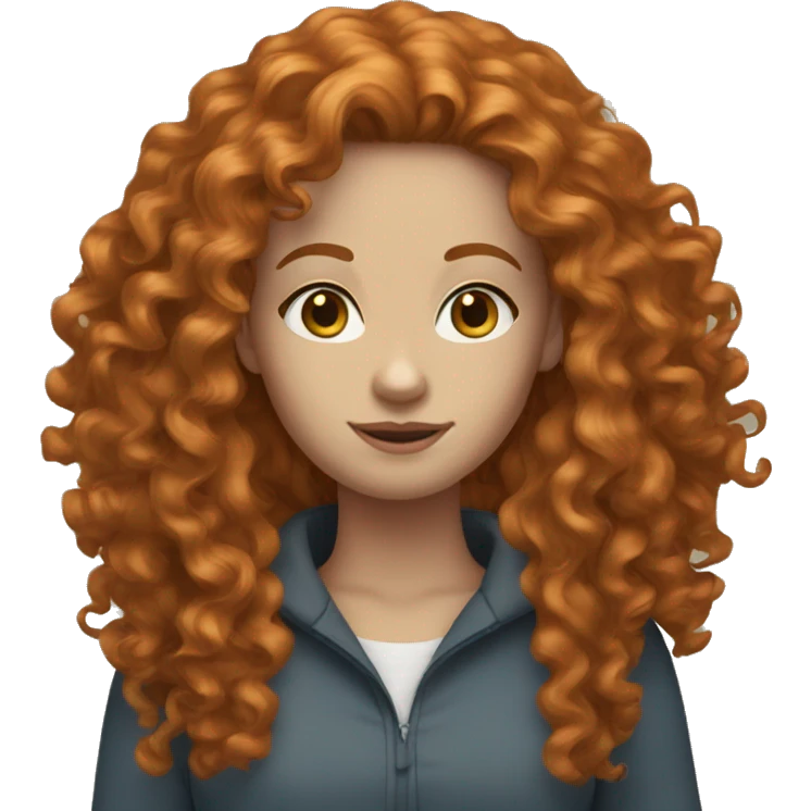 Ginger woman long curly hair blue eyes emoji