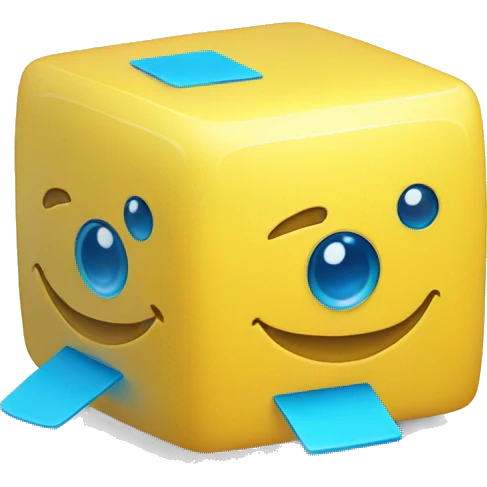 Yellow Cube with sky blue square eyes and rectangle as the mouth emoji