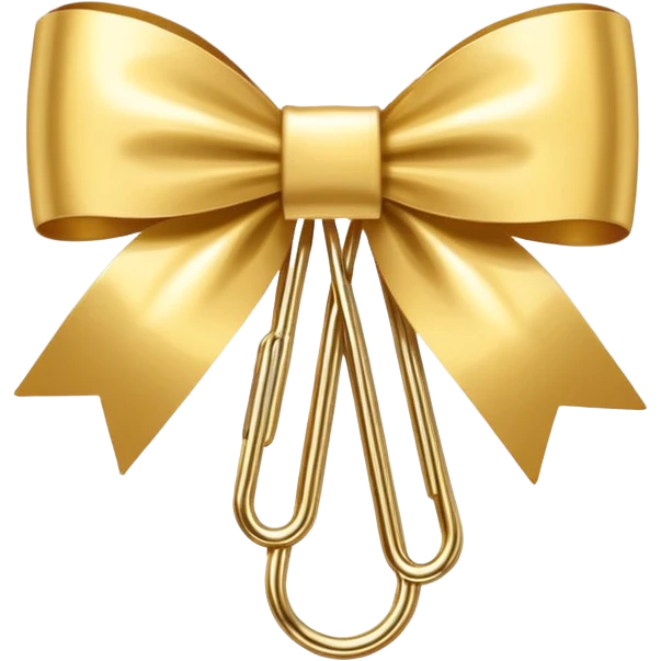 one gold paper clip with a white bow in the middle emoji