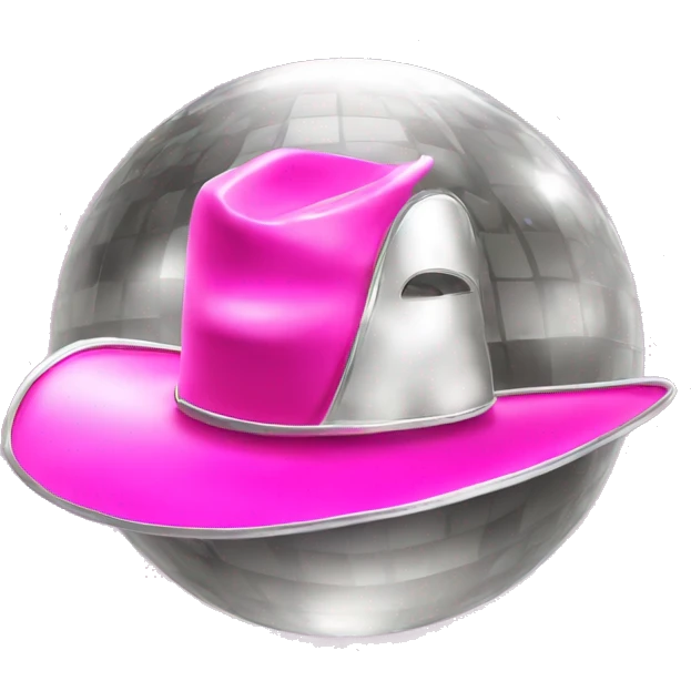 silver disco ball with a shiny pink cowboy hat emoji