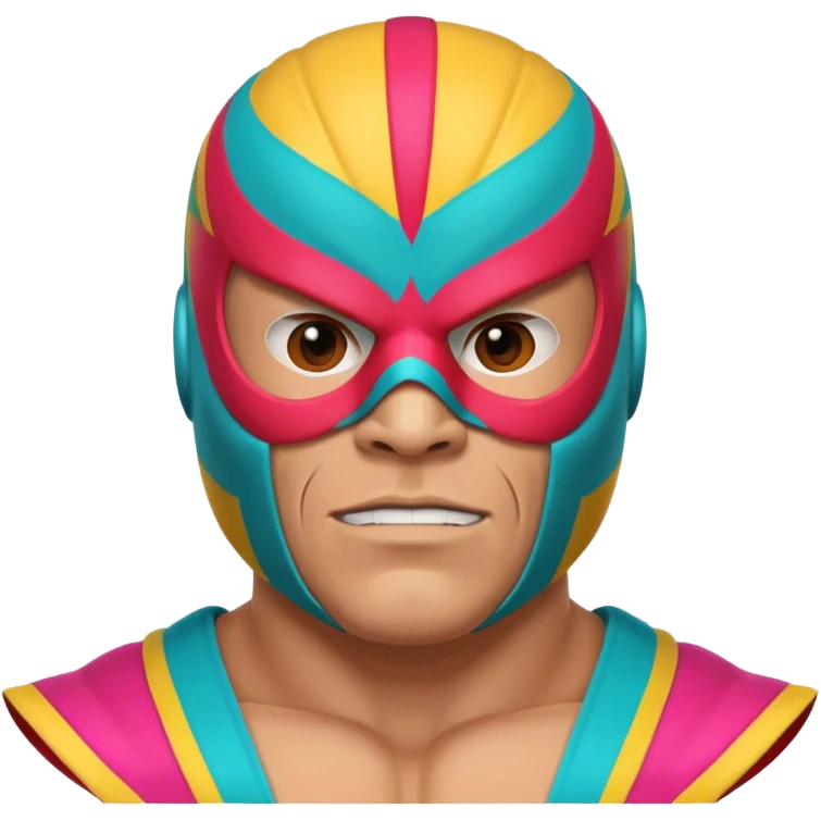 Mexican wrestler portrait, head and shoulders only, colorful luchador mask, muscular collar, confident expression, 3D cartoon, mobile game icon style, clean background, no text, no watermark
 emoji