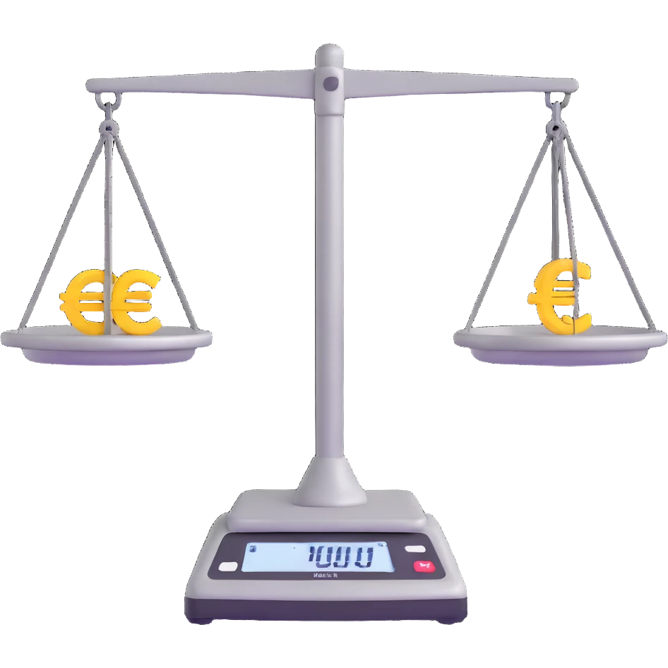 balance scale with Euro symbol on plates against safe with large wheel background emoji
