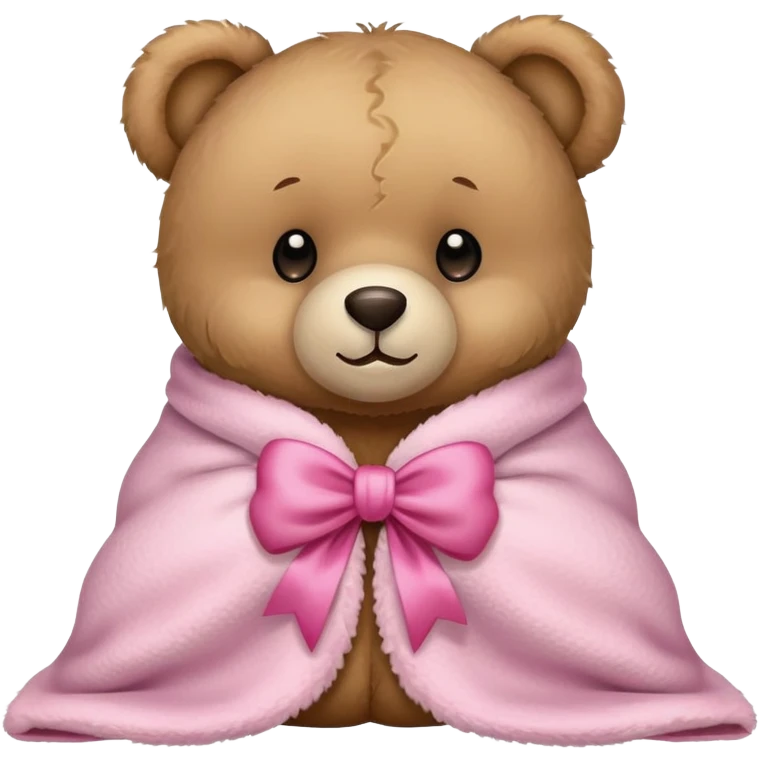 teddy bear in a cozy blanket with pink bow emoji