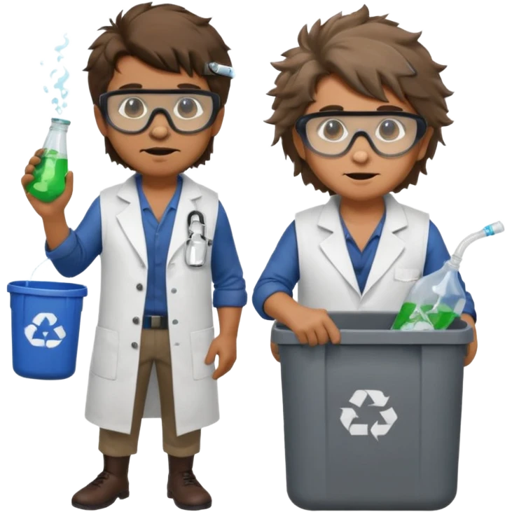 an woman otter disguised as a man picking up trash bins, next to a mad scientist emoji