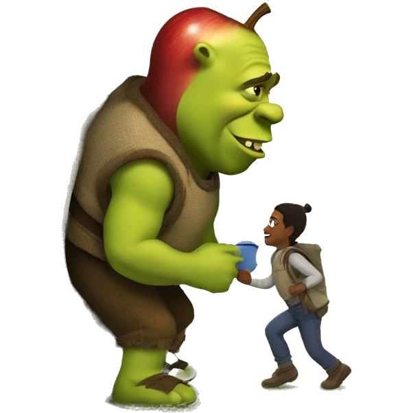 One day, Shrek decided to go for a walk. As he was walking about, he found a tree where he discovered an apple. Upon that apple,there was a worm, and upon that worm there was a fly. emoji