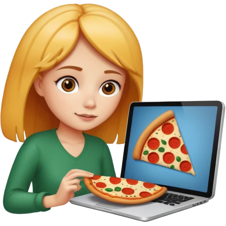 a girl looking in her computer and in the ocmputer you can see food so sho the computer screen emoji