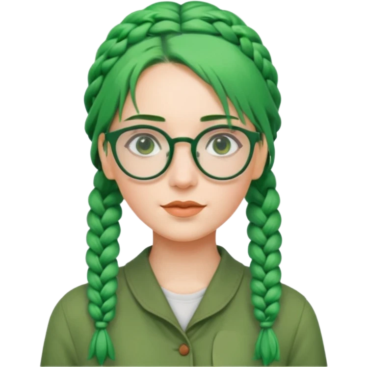 woman with green hairs, braids and  rectangle spectacle, big visible braids and unique face shape emoji