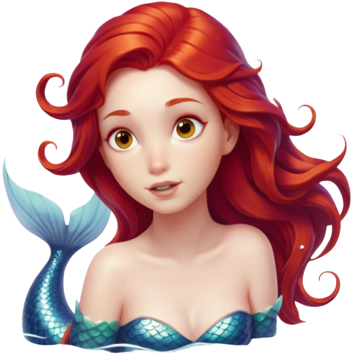 cinematic-realistic-red-hair-mermaid-portrait,-head-tilted-playfully-and-inquisitively,-showcasing-an-ethereal-form-with-finely-detailed,-flowing-red-hair-against-luminous-porcelain-skin.-her-bright,-curious-eyes-sparkles emoji