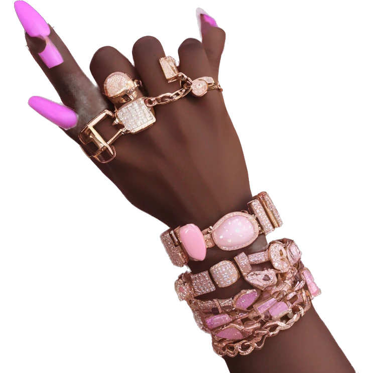 Dark hand luxury bracelet pink nails emoji