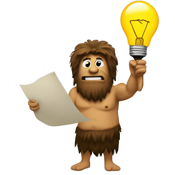 caveman light bulb moment with pen and paper emoji