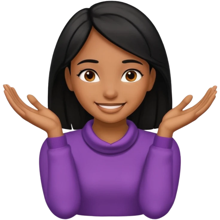 A brown skin girl with black hair with her hands on her neck like she’s choking herself, but she’s smiling emoji