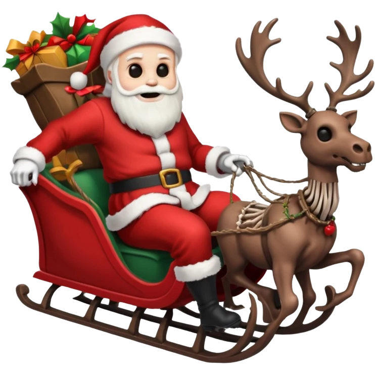 the Grim reaper dressed as Santa with a sleigh and reindeer as skeletons emoji
