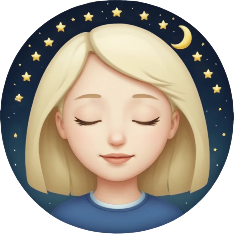 Half-closed eyes + small smile + tiny moon above head emoji