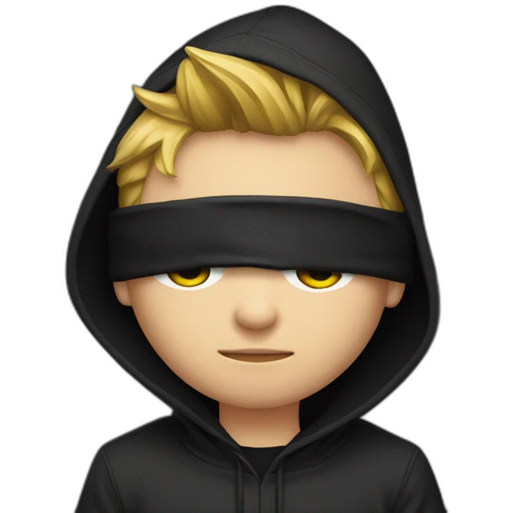 Young gamer with a black hood behind his computer emoji